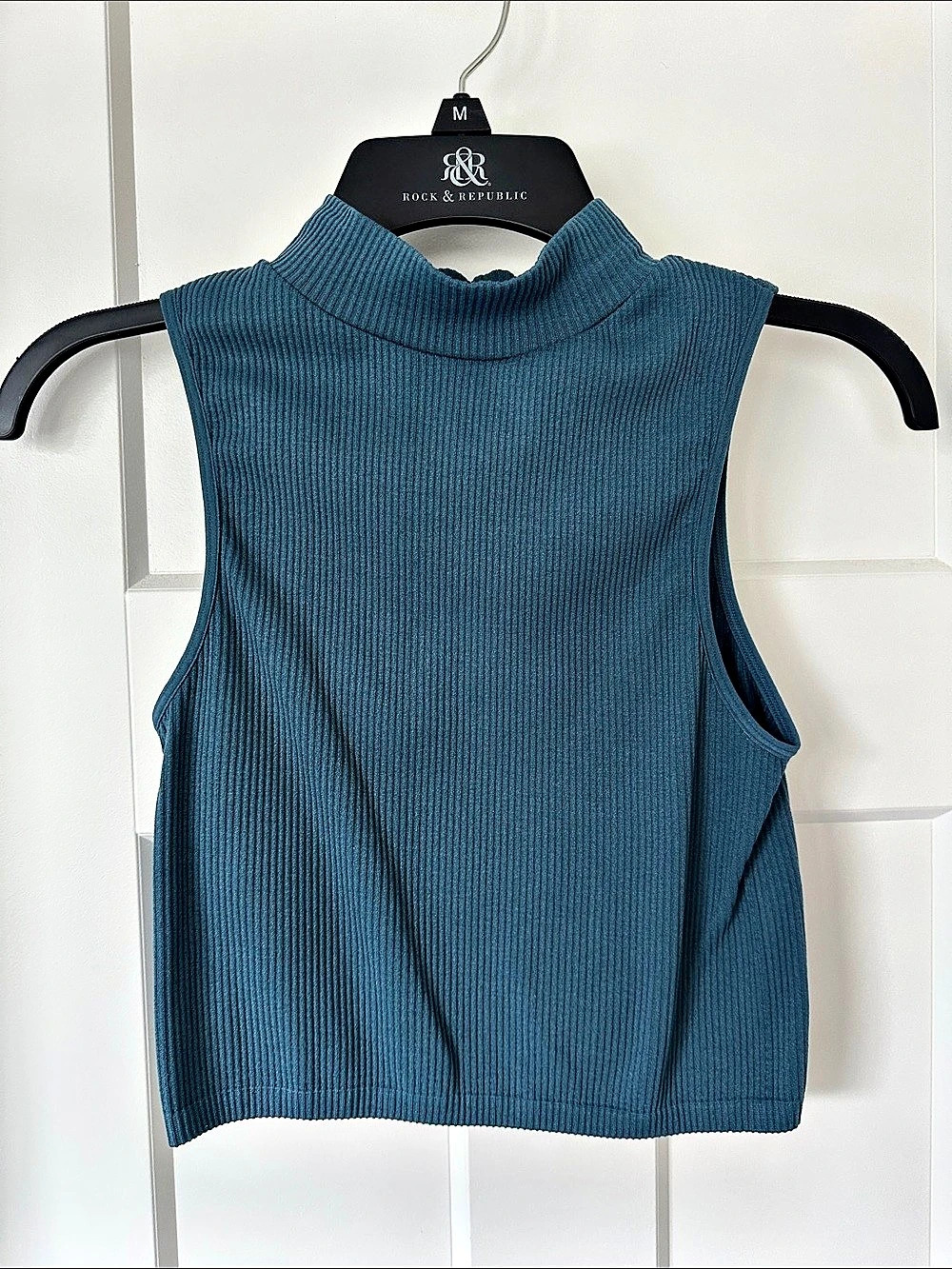 Zara Ribbed Sleeveless Turtleneck Blue Medium